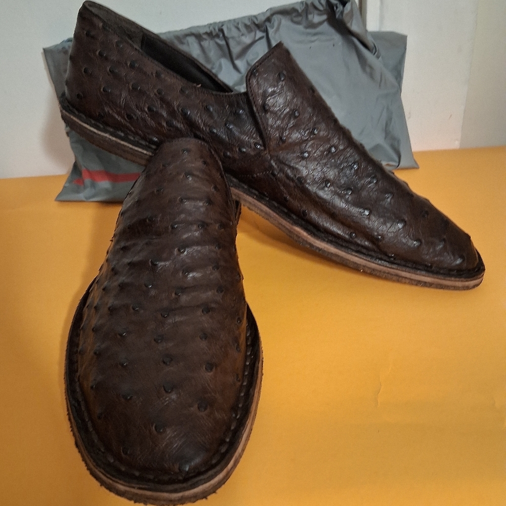 Prada Dark Brown Ostrich Leather Slip-On Loafers
